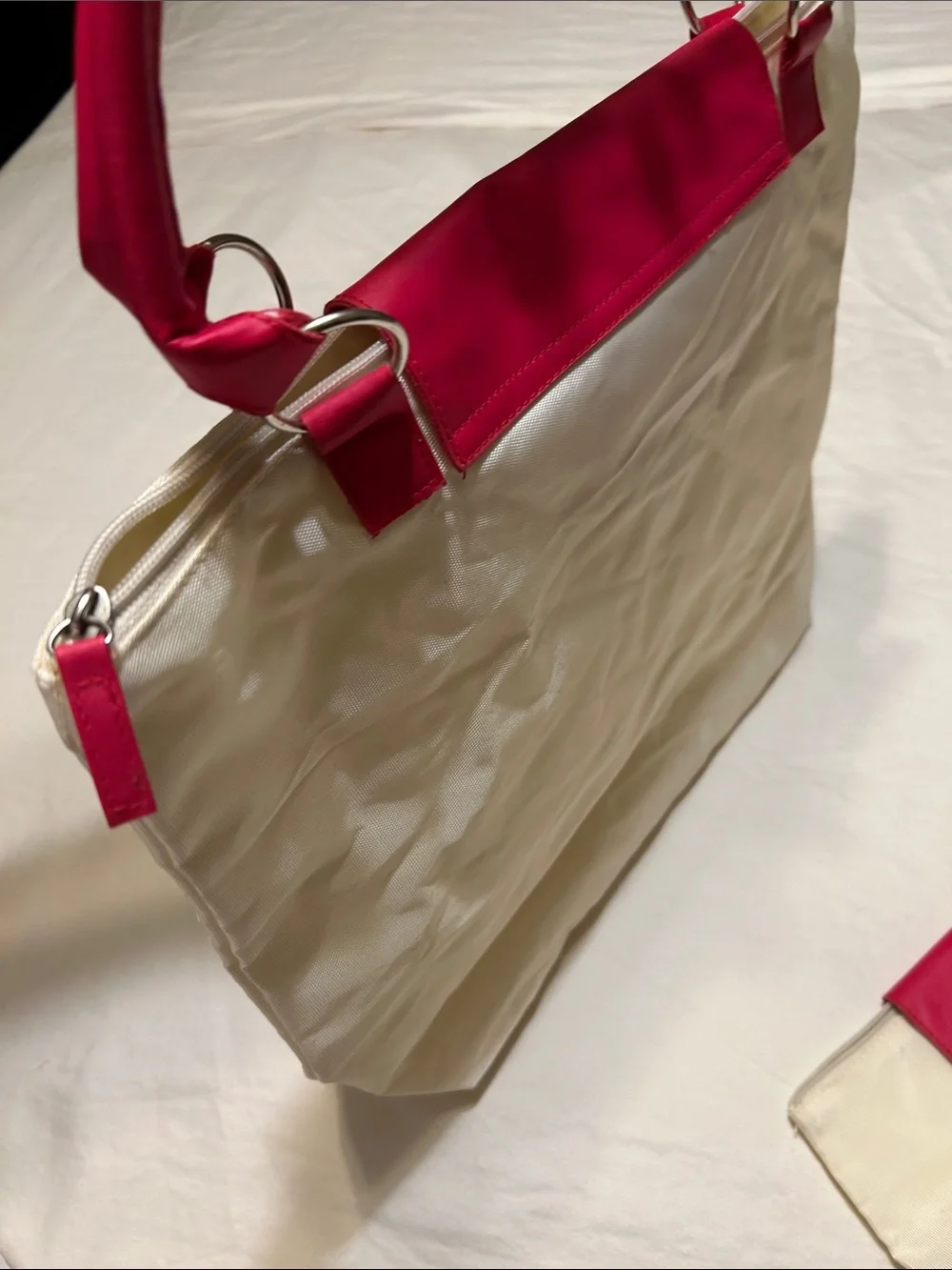 Vince Camuto Cream and Hot Pink Tote with Matching Pouch
